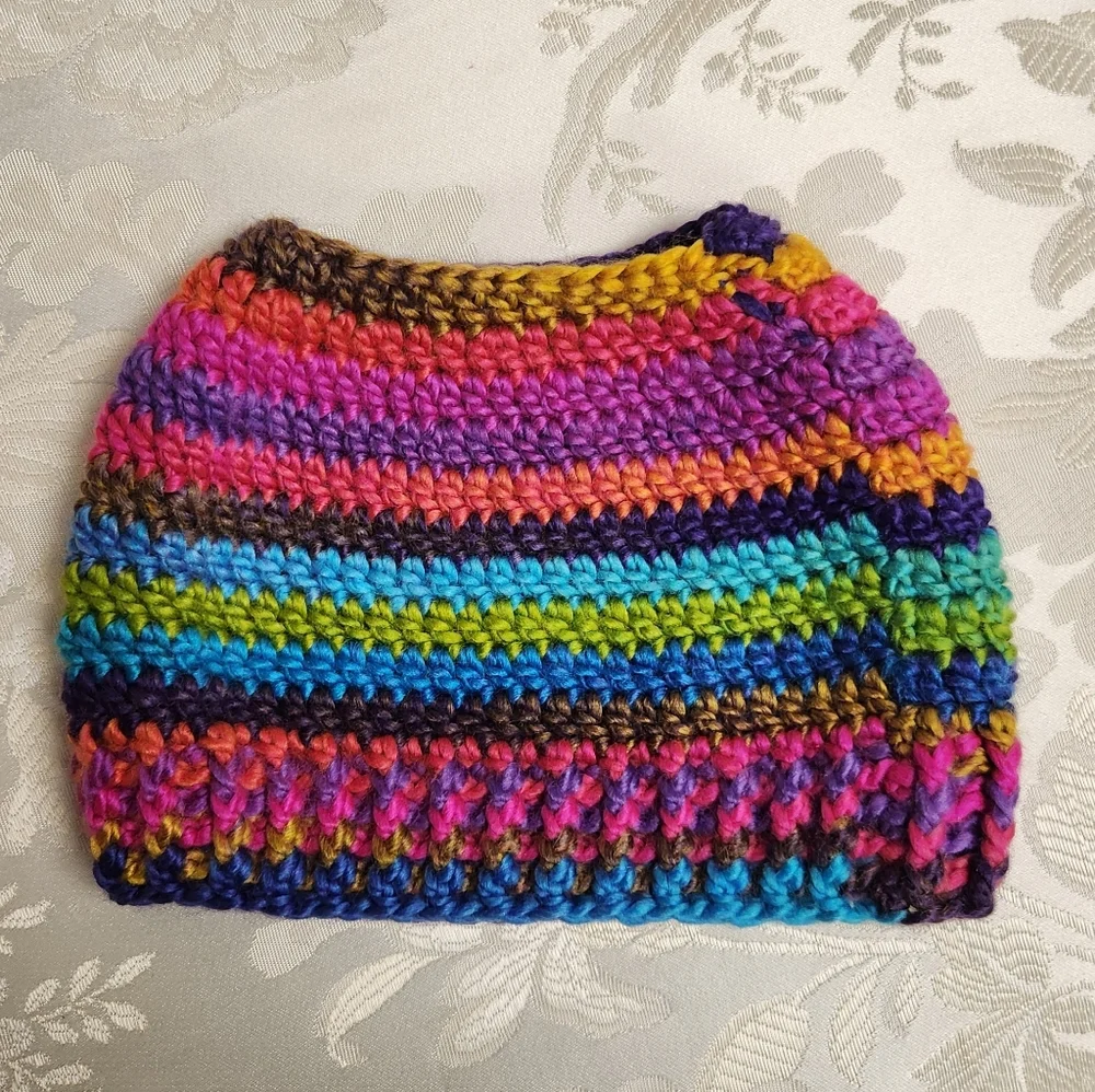 Handmade Crochet Messy Bun Beanie Hat for Ponytail
